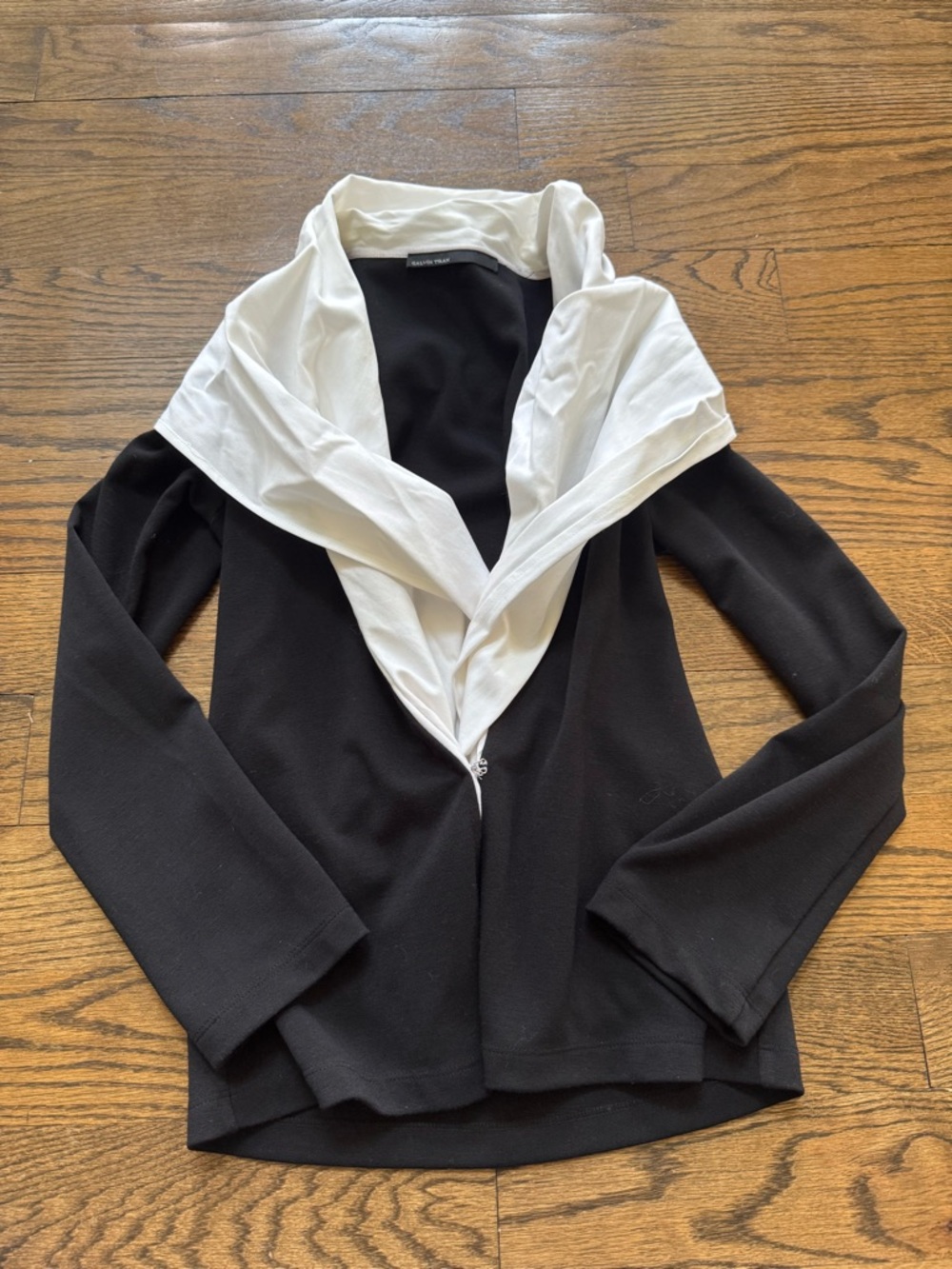 Calvin Tran Black Draped Jacket Top Contrast Shawl Collar Size S (no tag)